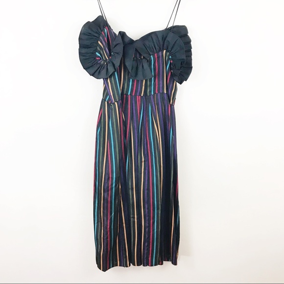 Vintage Party Dress | Colorful Stripped Midi - Picture 2 of 4